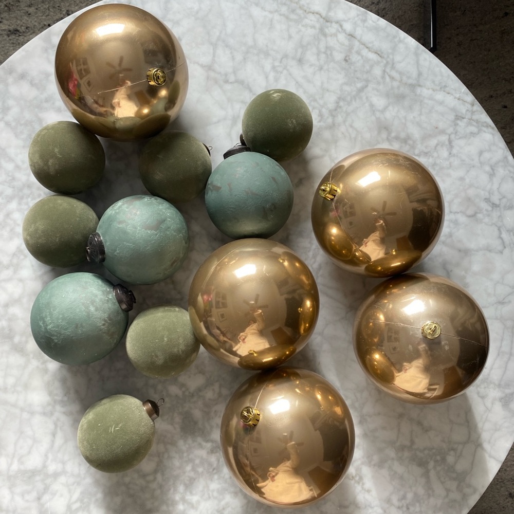 Terrain/Anthropologie Gold and Green Christmas Ornament Set